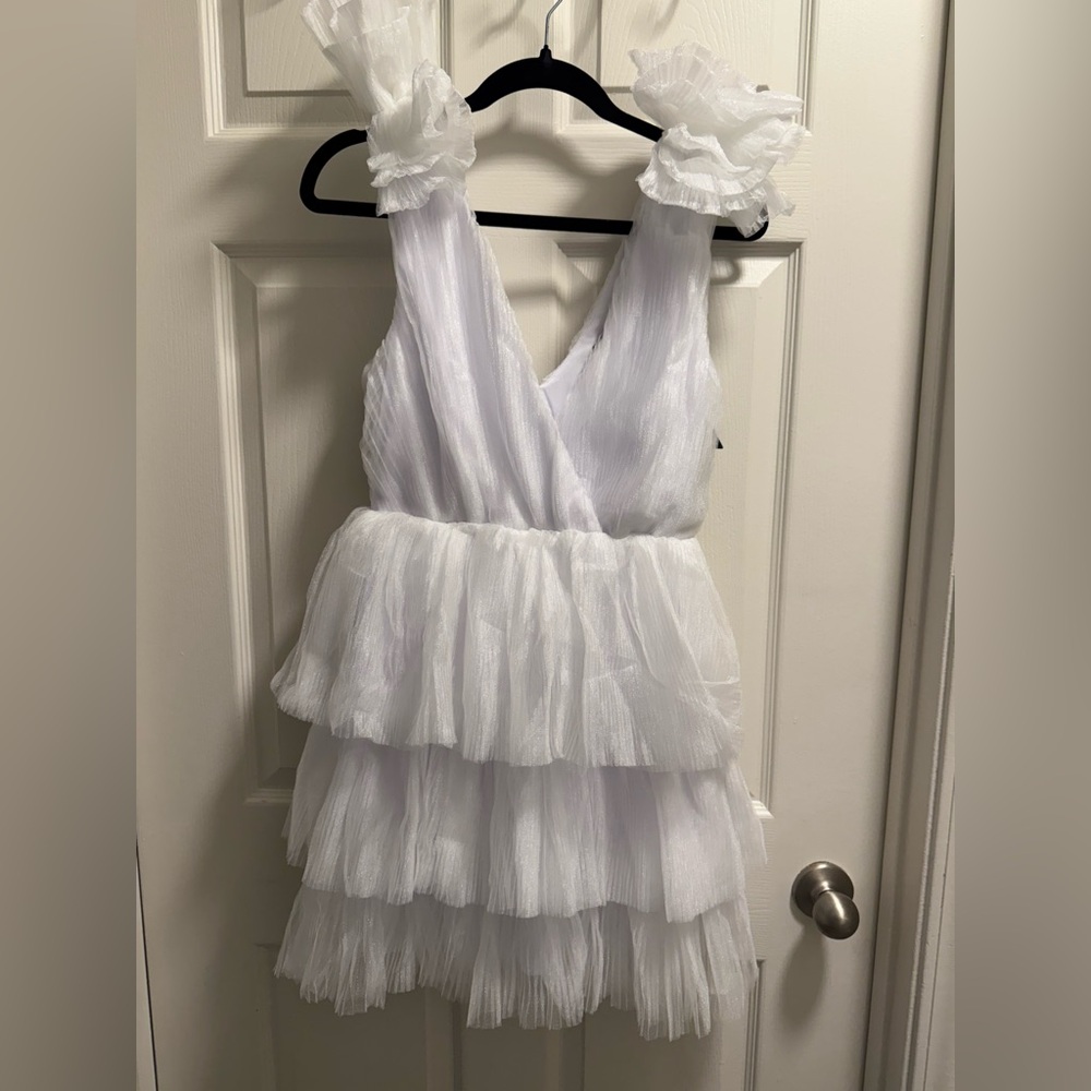 Lulus - Dramatic Arrival White Tulle Tiered Mini Dress - NWT - Size S - Picture 6 of 9